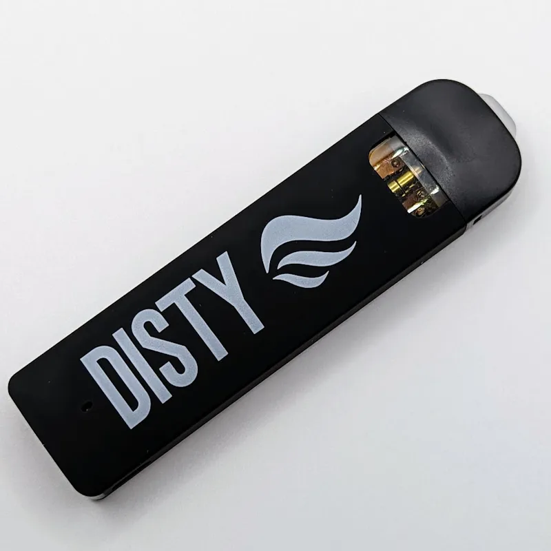 Individual black Disty disposable device with white flame branding